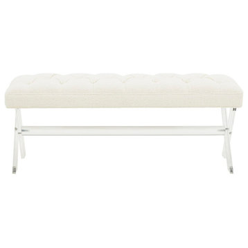 Safavieh Couture Tourmaline Tufted Acrylic Bench, Ivory