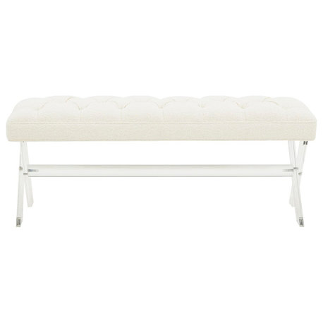 Safavieh Couture Tourmaline Tufted Acrylic Bench, Ivory