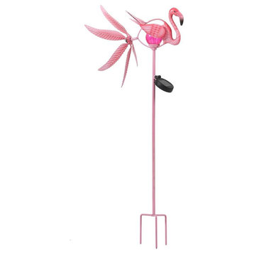 LuxenHome Metal Flamingo Solar LED and Wind Spinner Garden Stake