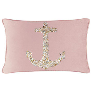 Sparkles Home Shell Anchor Pillow, Blush Velvet, 14x20