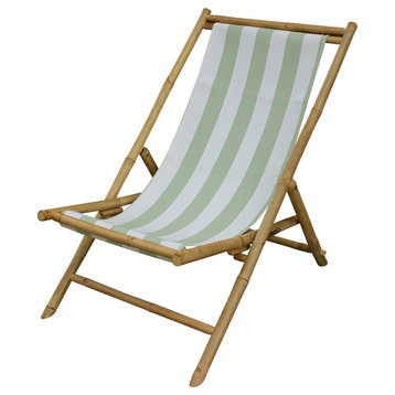 Folding Bamboo Relax Sling Chair - Celadon Stripes Canvas