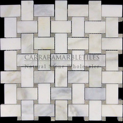 Calacatta Gold Italian Marble Basketweave Mosaic Tile with Pistachio Green Dots - Products