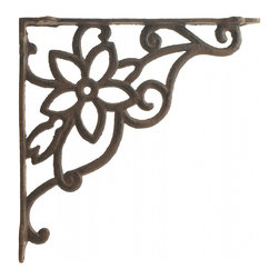 Import Wholesales - Cast Iron Wall Shelf Bracket, Vine And Flower, Rust Brown, 9.625" Deep - Brackets