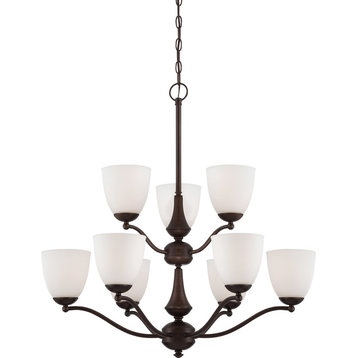 Nuvo Patton 9-Light Prairie Bronze and Frosted Glass Chandelier