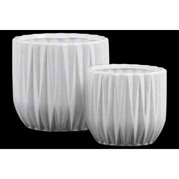 2-Piece Ceramic Cylindrical Pot Set, White