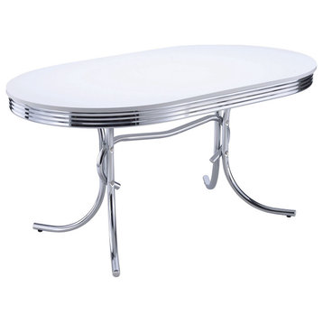 Oval Dining Table, Glossy White and Chrome