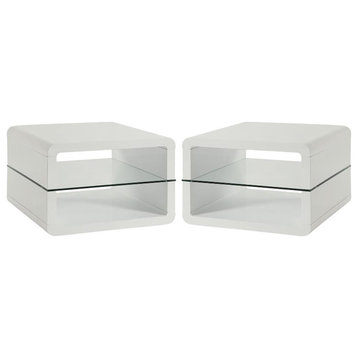 Home Square 2 Shelf End Table in Glossy White Finish - Set of 2