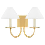 Mitzi by Hudson Valley Lighting - Lenore 2-Light Wall Sconce, Aged Brass - Inspired by colonial revival design, Lenore fancies herself a history buff, drawing from the past to inform her classic silhouette. Sweeping, elegant arms extend to candlestick fixtures, topped with tapered linen shades. Choose soft black for a more contemporary take or aged brass for something more precious. Equal parts formal and flouncy, Lenore's chandelier style is understatedly whimsical, perfect for dinner party guests to admire.