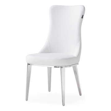 Modern Norma Dining Chair, White With Polished Stainless Steel Base