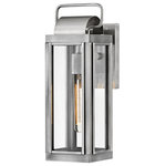 Hinkley Lighting - Heritage Sag Harbor 1 Light Outdoor Wall Light, Antique Brushed Aluminum - Sag Harbor unites updated elements with time-tested details. A simple, clean cage in a Burnished Bronze, Antique Brushed Aluminum or Black with Burnished Bronze accent finish anchors to forge an unforgettable look and combines with clear glass panels to create a beacon of enduring style. The Heritage Collection encompasses premium outdoor fixtures that pay tribute to the nostalgia of America's past while reinforcing Hinkley's philosophy of timeless, quality design.
