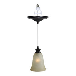 Linen glass shade with traditional lampcup in brushed bronze finish. - Pendant Lighting