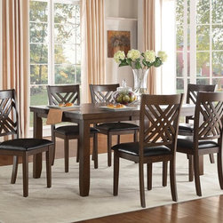 5467-66 MODERN 7P BROWN CHERRY WOOD LEAF DINING TABLE SET VINYL CHAIRS - Dining Sets
