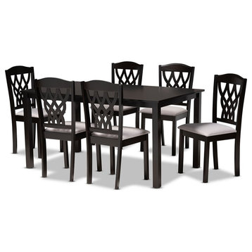 Baxton Studio Grey Upholstered and Brown Finished Wood 7-Piece Dining Set