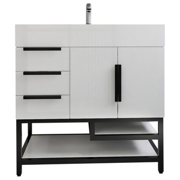 Jessica 36" Left Side Drawers Free-Standing Vanity, High Gloss White