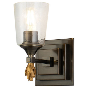 Vetiver 1 Light Bath Vanity Light, Dark Bronze With Gold Accent Finial 1 Gold
