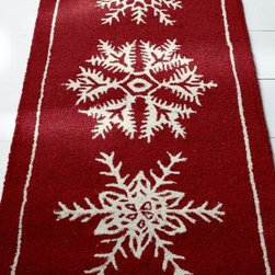 Garnet Hill - Snowflake Holiday Hooked Wool Runner Rug - Red - 2.5 X 8 RUNNER - Novelty Rugs