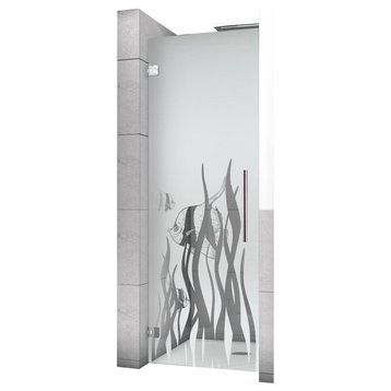 Hinged Alcove Shower Door With Fish Design, Semi-Private, 28"x70" Inches, Left