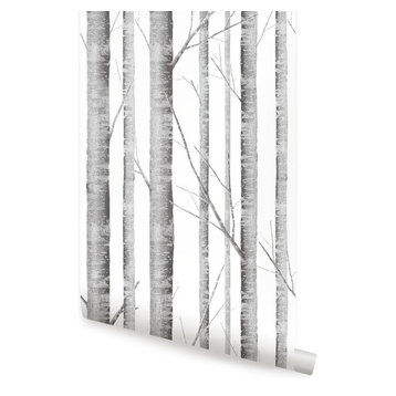 Birch Tree Wallpaper, Peel and Stick, Gray, 24"x108"