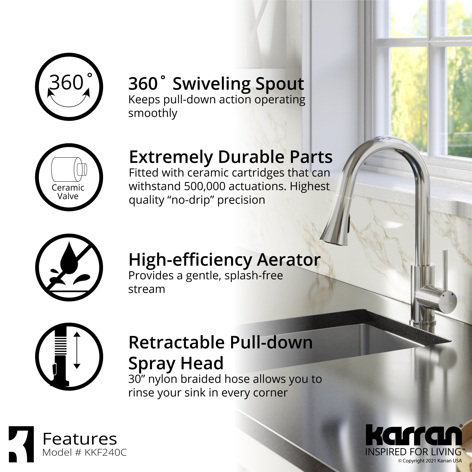 Karran Weybridge Single-Handle Pull-Down Sprayer Kitchen Faucet, Chrome