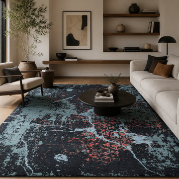 Hand-Tufted Charcoal & Red Erosion Abstract Modern Rug