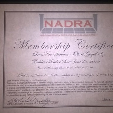 NADRA membership certificate