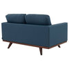 LeisureMod Chester Modern Leather Loveseat With Birch Wood Base, Navy Blue