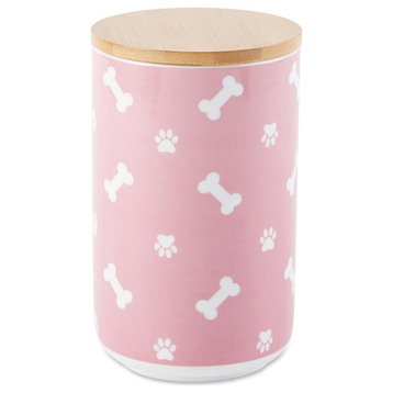 Bone Dry Modern Style Ceramic Tossed Bone & Paw Treat Canister in Rose Pink
