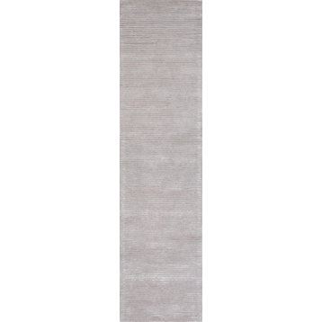Pasargad Home Edgy Collection Silver Bamboo Silk & Wool Runner 2'6" X 10'0"