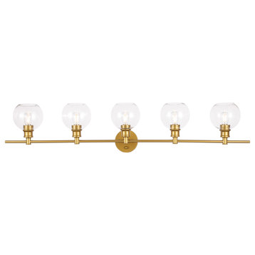 Brass Finish And Clear Glass 5-Light Wall Sconce