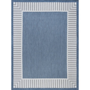 Elgin Transitional Striped Border Blue/Cream Indoor/Outdoor Area Rug, 4'x5'