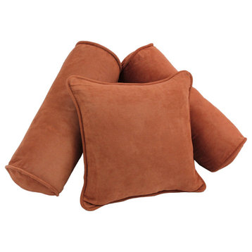 Double-Corded Solid Microsuede Throw Pillows With Inserts, Set of 3, Spice