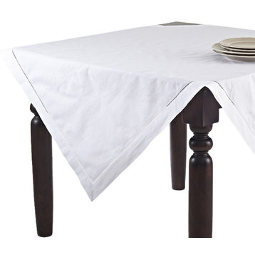 Handmade Basic Hemstitch Border Linen-Cotton Tablecloth, 45"x45"