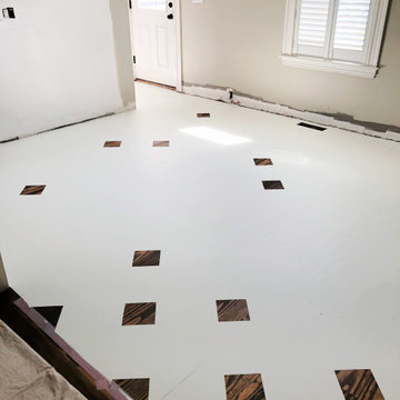 Tape removed to reveal stained squares
