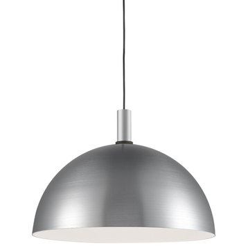 Archibald Single Lamp Pendant, Brushed Nickel/Black, 24"Dx16"H