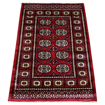 Mori Bokara Deep and Rich Red Extra Soft Wool Hand Knotted Rug, 2'6" x 4'0"