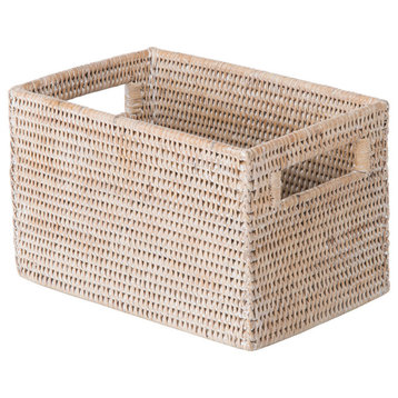 La Jolla Rattan Shelf Basket With Handles, Small, White Wash
