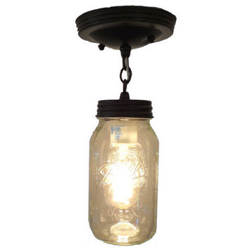 Mason Jar Ceiling Light With Chain and New Quart, Antique Black