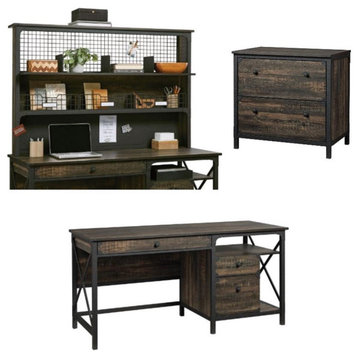 Home Square 3-Piece Set with Computer Desk Hutch & Lateral File
