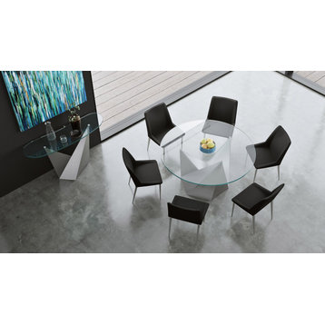 Modern Trimont 59" Round Dining Table Clear Glass Brushed Stainless Steel Base