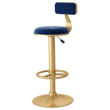 Nordic-Styled Swivel Lifting Bar Stool, Metal With Backrest, Blue, H23.6-31.5"