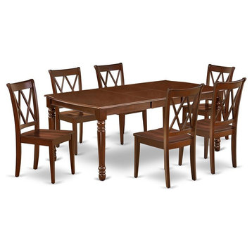 East West Furniture Dover 7-piece Dining Set with Rectangular Table in Mahogany