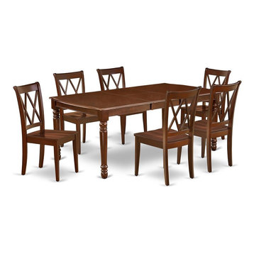 East West Furniture Dover 7-piece Dining Set with Rectangular Table in Mahogany