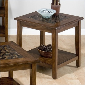 Baroque Brown End Table With Mosaic Tile Inlay