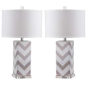 Safavieh Chevron 27" High Stripe Table Lamps, Set of 2, Gray