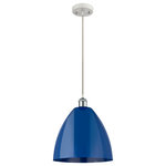 Innovations Lighting - Innovations Lighting 516-1P-WPC-MBD-12-BL 1 Light 12" Mini Pendant - Innovations Lighting 516-1P-WPC-MBD-12-BL Plymouth Dome 1 Light inch Mini Pendant. Style: Industrial, Farmhouse, Restoration-Vintage. Collection: Ballston. Material: Steel, Cast Brass. Metal Finish(Body): White and Polished Chrome. Metal Finish(Shade): Matte Blue. Metal Finish(Canopy/Backplate): White. Accent Color: Polished Chrome. Dimension(in): 14.75(H) x 12(W) x 12(Dia). Bulb: (1)60W Medium Base Vintage Bulb recommended(Not Included). Voltage: 120. Dimmable: Yes. Color Temperature: 2200. CRI: 99.9. Lumens: 220. Maximum Wattage Per Socket: 100. Min/Max Height(Fixture Height with Cord or Included Stems and Canopy)(in): 17.75/134.75. Wire/Cord: 10 Feet Of Silver Cord. Sloped Ceiling Compatible: Yes. Shade Material: Metal. Glass or Metal Shade Color: Blue. Shade Size Dimension(in): 12(Dia) x 10(H). Shade Fitter Measurement: Neckless with a 2.125 inch Hole. Canopy Dimension(in): 4.5(Dia) x 0.75(H). ADA Compliant: No. UL and ETL Certification: Damp Location.