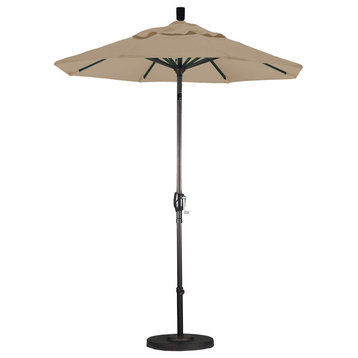 6' Aluminum Market Umbrella Push Tilt Bronze, Sunbrella, Sesame Linen