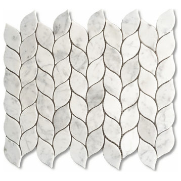 Carrara Marble Leaf Waterjet Mosaic Tile White Carrera Venato Honed, 1 sheet