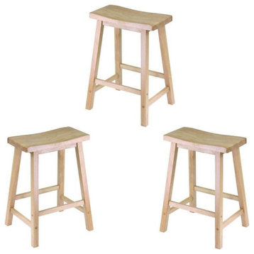 Home Square 3 Piece Solid Wood Saddle Seat Counter Stool Set in Beech