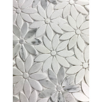 Marble Flower 4 in. x 4 in. Decorative Backsplash Wall Accent Tile