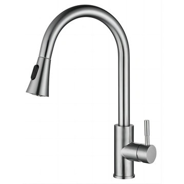 Single Handle High Arc Brushed Nickel Pull Out Kitchen Faucet